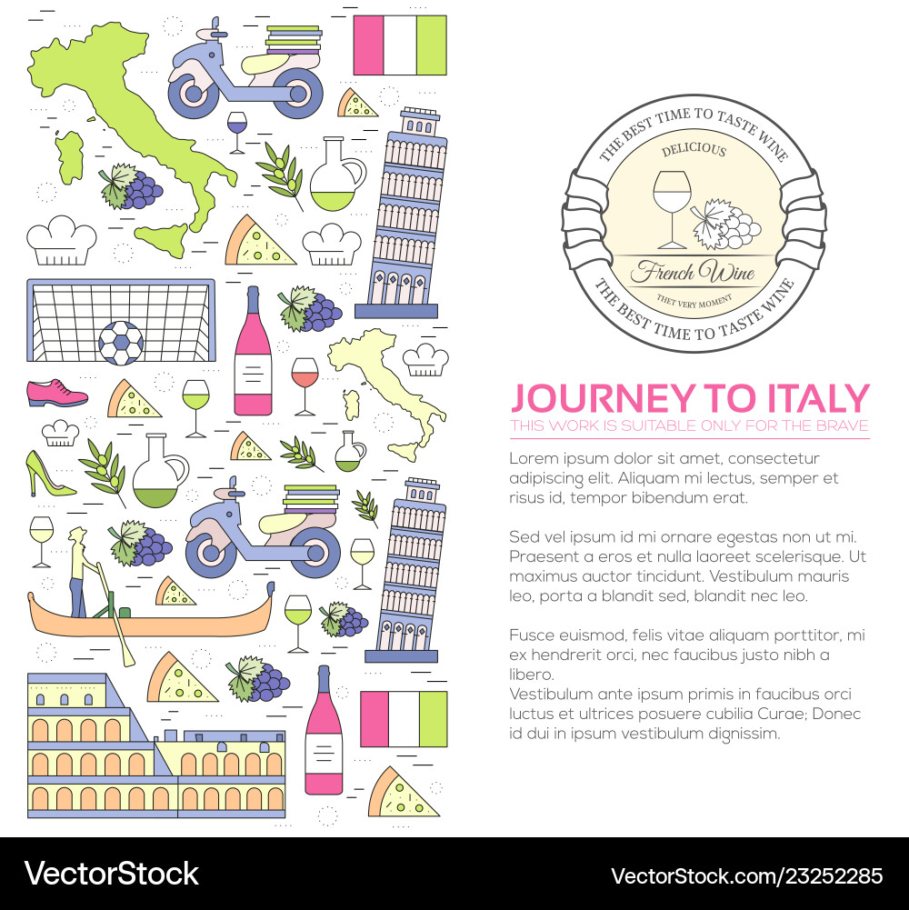 Country italy travel vacation guide of goods Country italy travel vacation guide of goods vector image