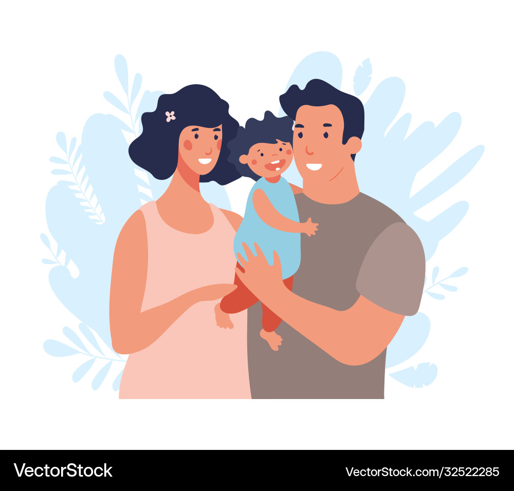 Glückliche junge Familie mit Kleinkind Mama und Papa Glückliche junge Familie mit Kleinkind Mama und Papa vektorbild