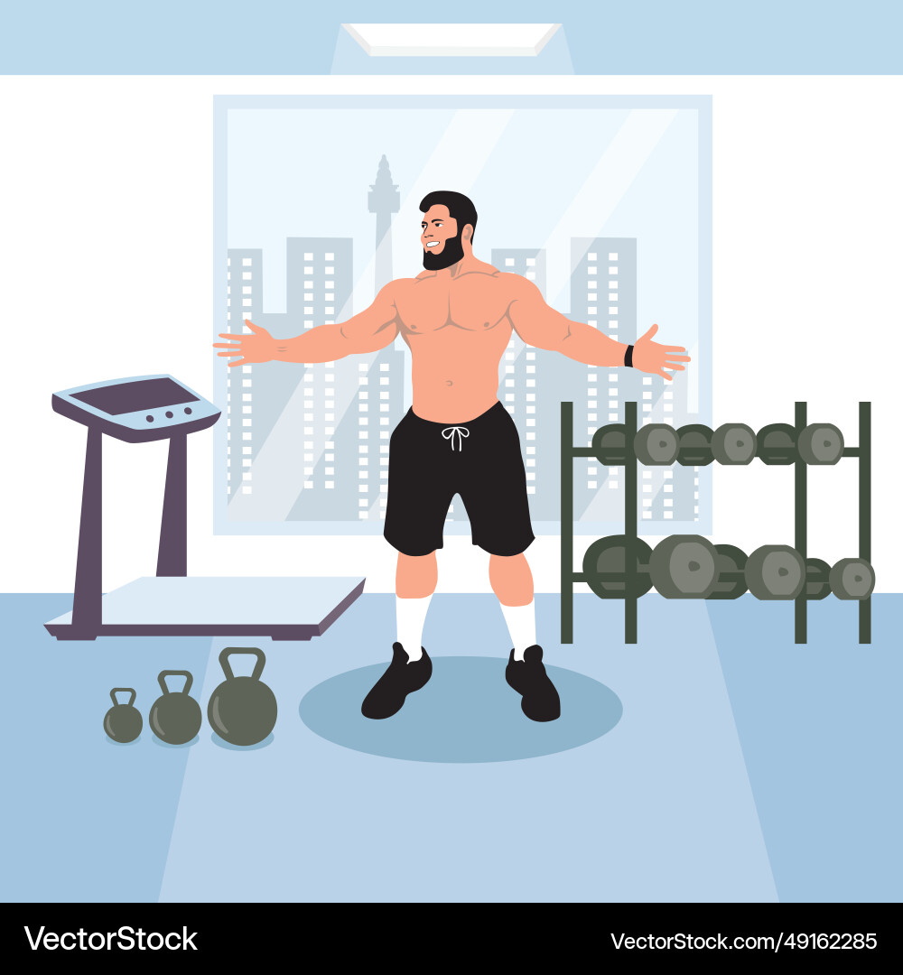 Man doing exercises in the gym Vector Image