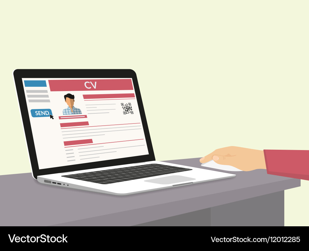 Man is sending his cv via e-mail vector image
