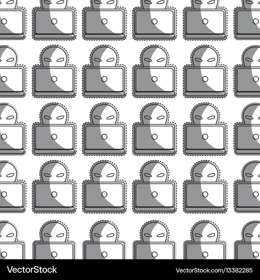 Monochrome pattern with criminal hacker and laptop Vector Image