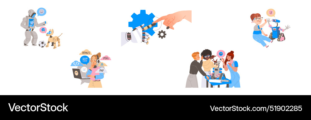 Robotics programming with male and female engineer Vector Image