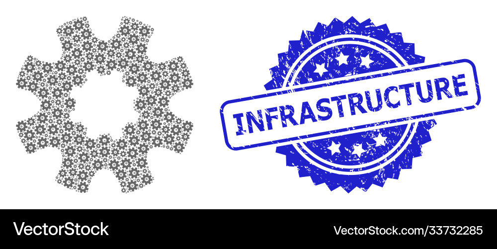 Scratched infrastructure seal and recursion cog Scratched infrastructure seal and recursion cog Vector Image