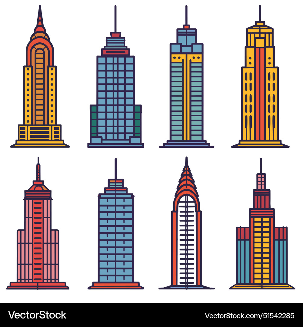 Set colorful skyscraper different Vector Image