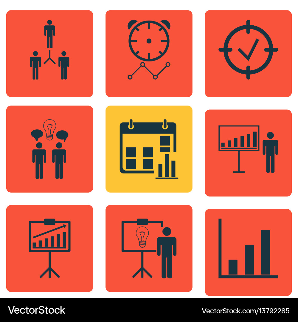 Set of 9 board icons includes report Set of 9 board icons includes report vector image