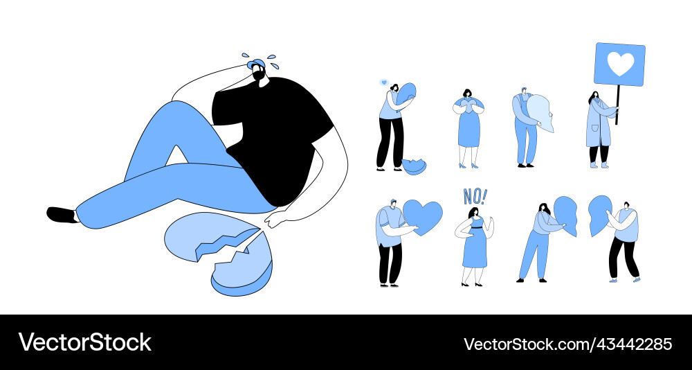 Set of characters with broken heart depressed Set of characters with broken heart depressed Vector Image