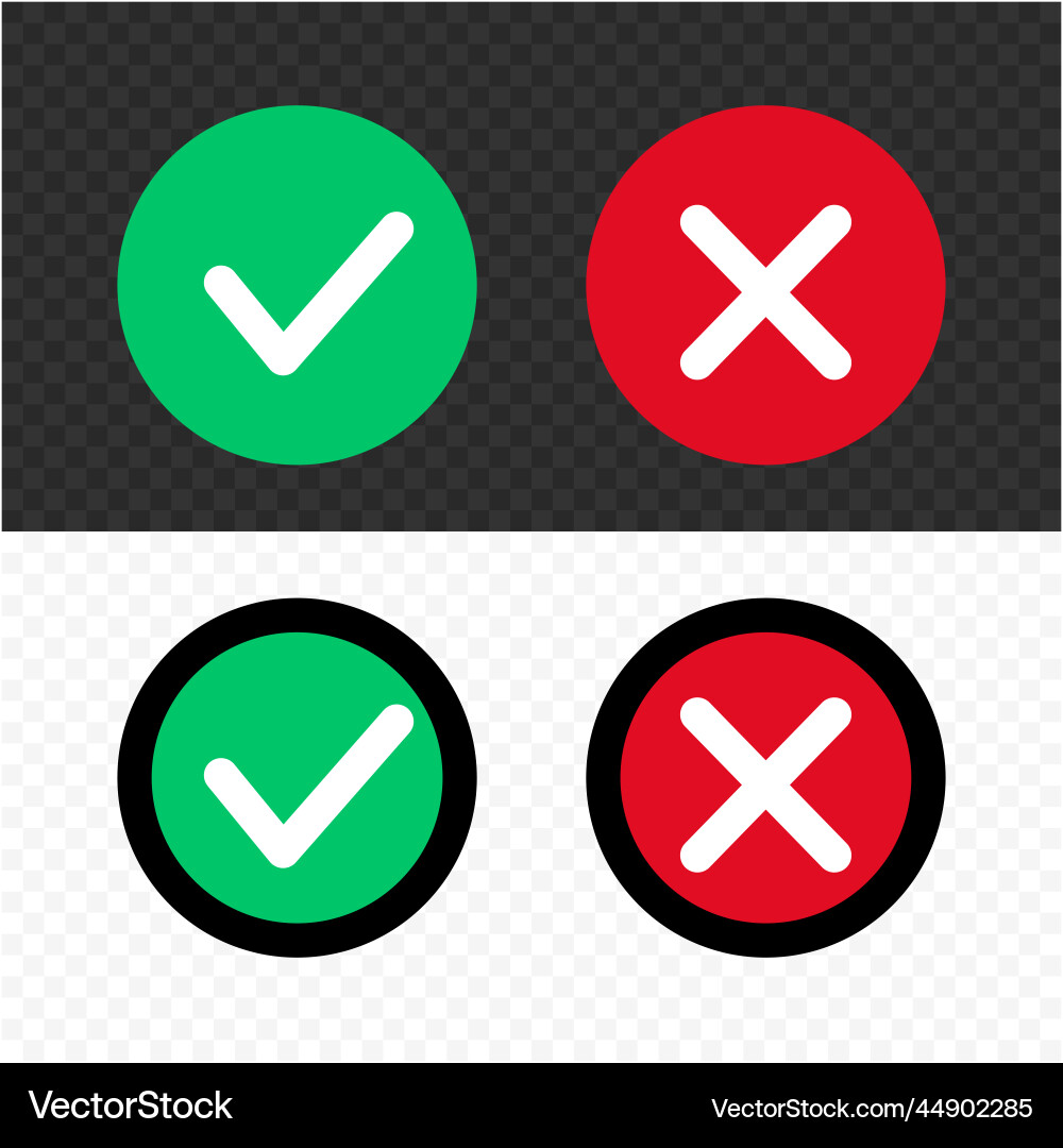 Set of check and cross mark icons in different vector image