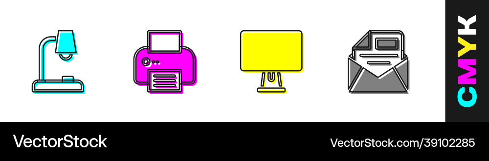 Set table lamp printer computer monitor and mail Set table lamp printer computer monitor and mail vector image