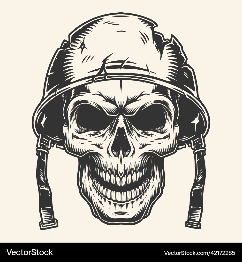Soldier skull monochrome vintage label Soldier skull monochrome vintage label Vector Image