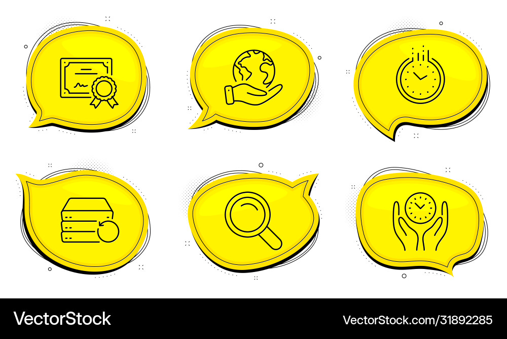 Time recovery server and search icons set safe Vector Image