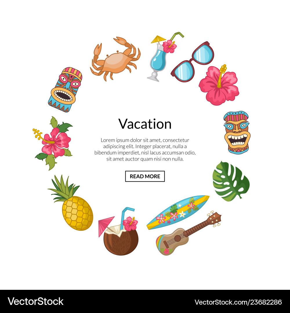 Cartoon summer travel elements in circle Vector Image