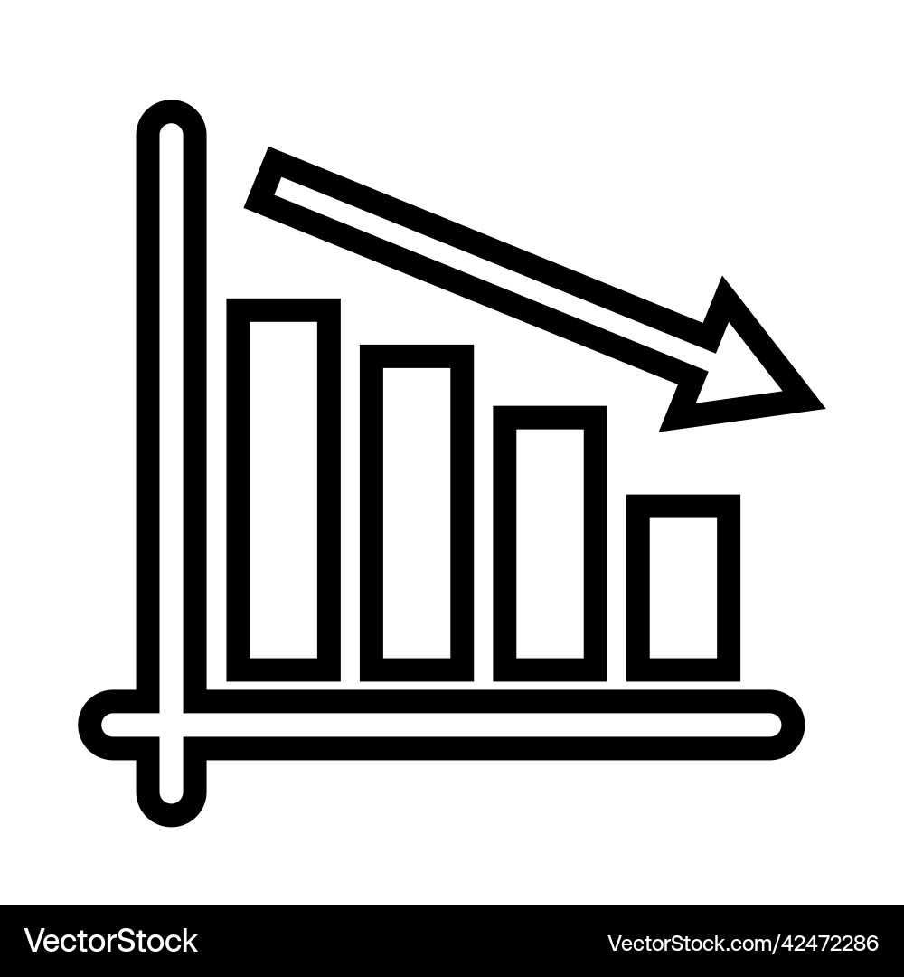 Decreasing arrow and bar graph icon of business Decreasing arrow and bar graph icon of business Vector Image
