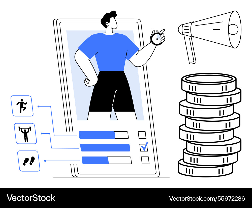 Fitness tracking app user analyzing activity data Fitness tracking app user analyzing activity data Vector Image