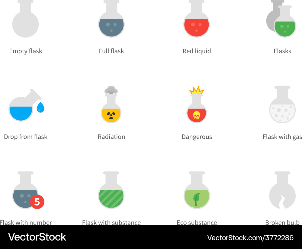 Flacon and flask color icons on white background Vector Image