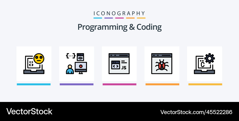 Programmierung und Kodierung Linie gefüllt 5 Icon-Pack vektorbild