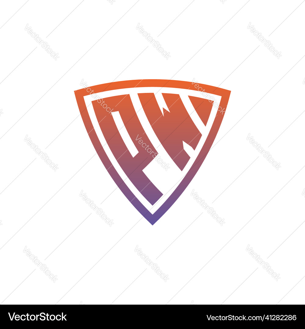 Pw logo shield monogram gradient style design Vector Image