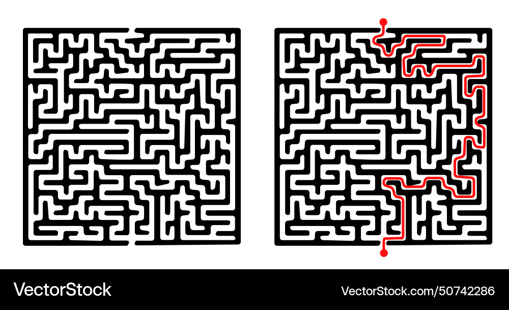 Rectangular labyrinth with red passing vector image