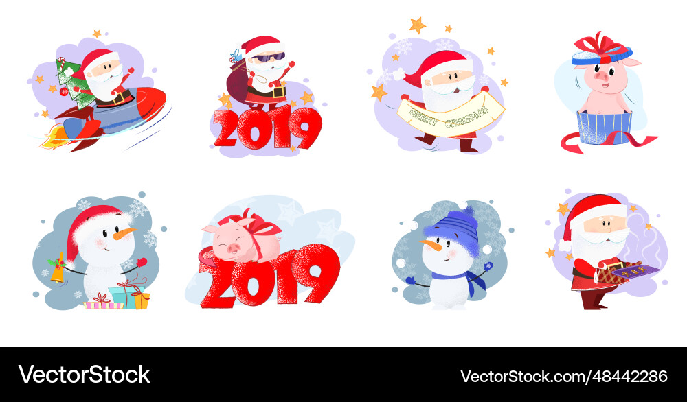 Santa and piglet with dates set Vector Image