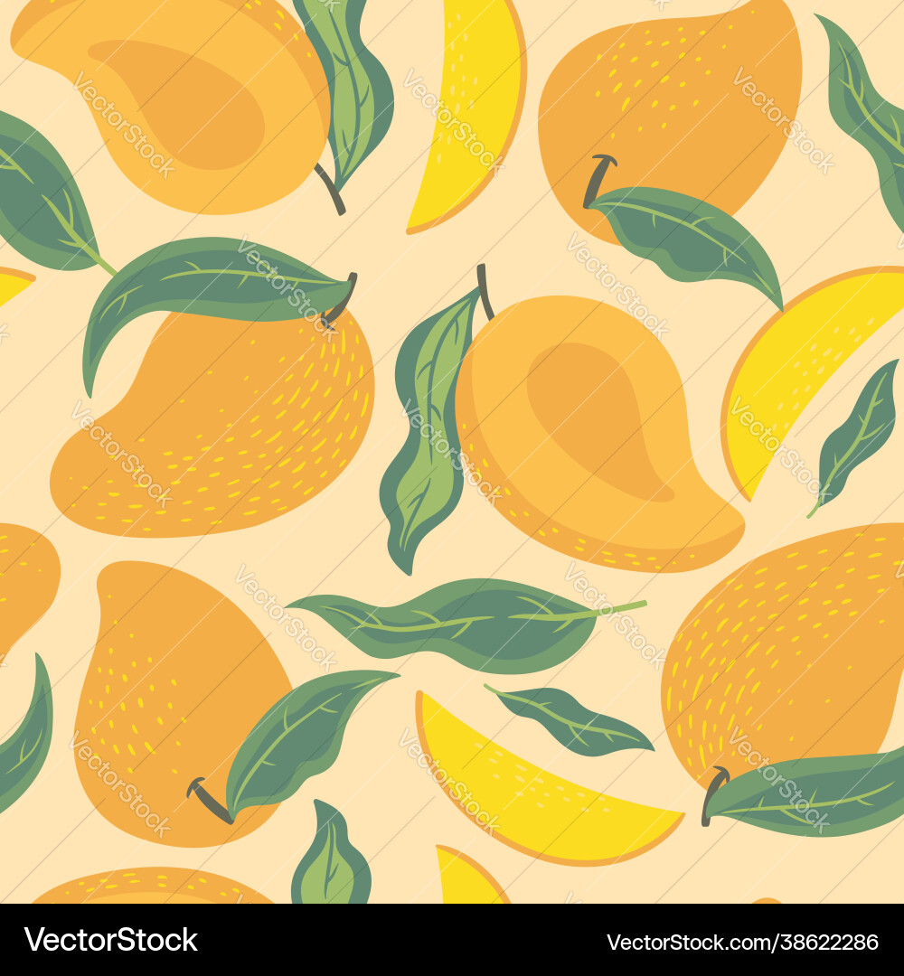 Seamless pattern with mango and leaves graphics Seamless pattern with mango and leaves graphics vector image