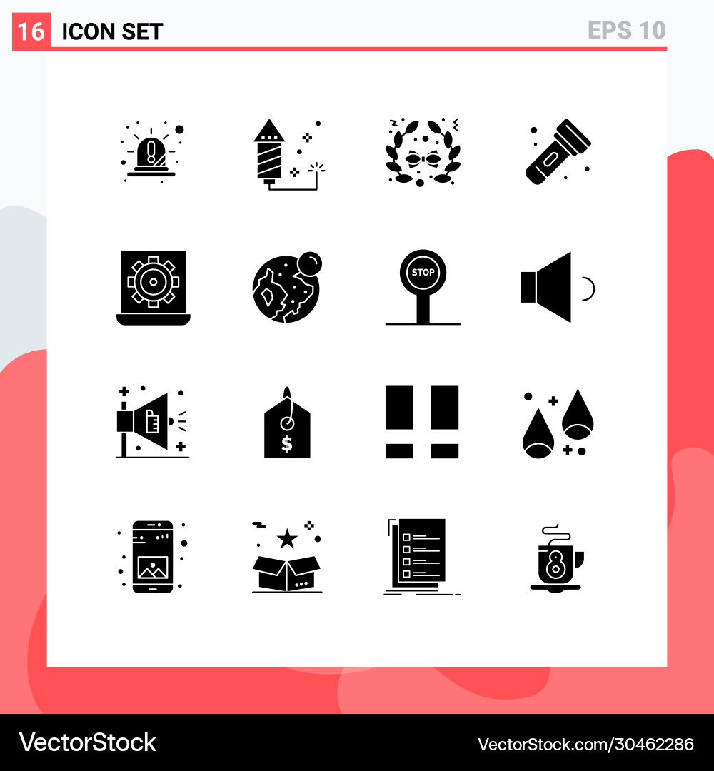 Set 16 solid glyphs on grid for configure Vector Image