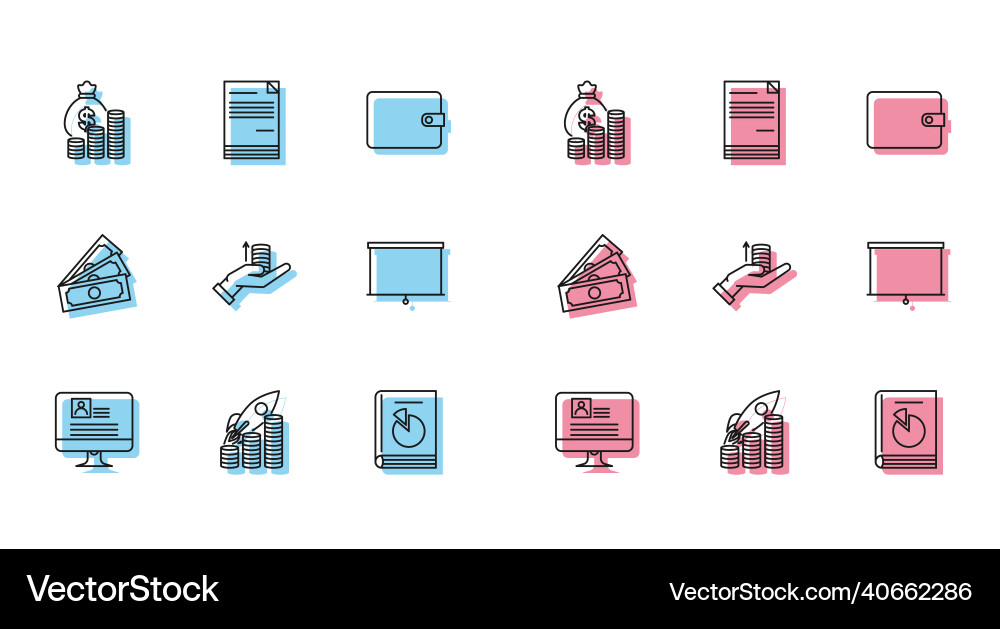 Set line computer monitor with resume rocket Set line computer monitor with resume rocket vector image