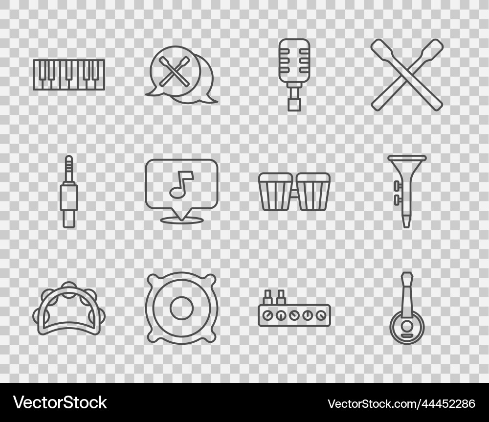 Set line tambourine banjo microphone stereo Set line tambourine banjo microphone stereo vector image