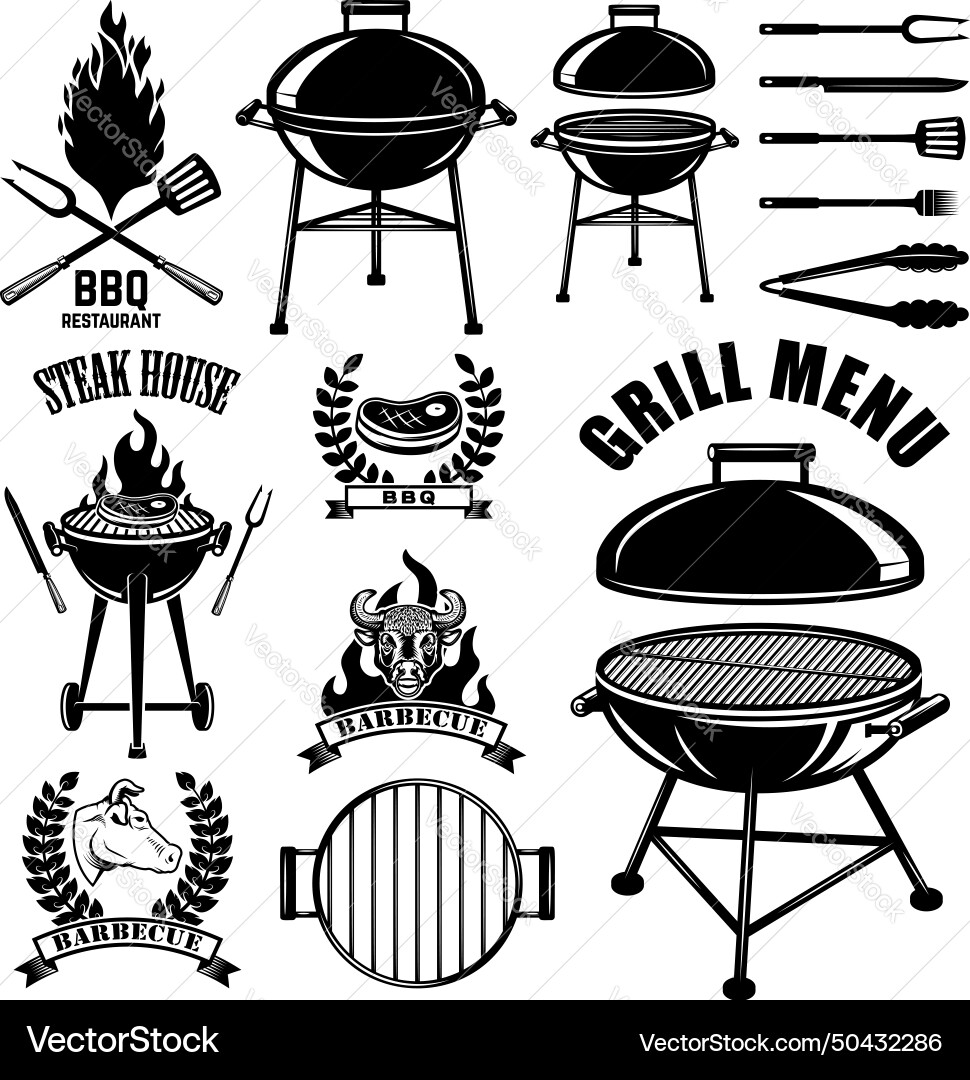 Set of bbq emblem badges and design elements vector image