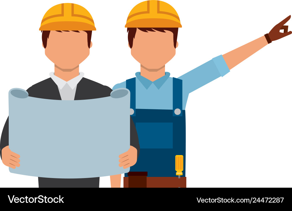 Architect and foreman with blueprint Architect and foreman with blueprint Vector Image