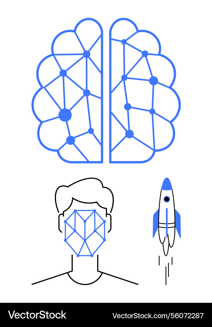 Artificial intelligence integration in human brain Artificial intelligence integration in human brain Vector Image