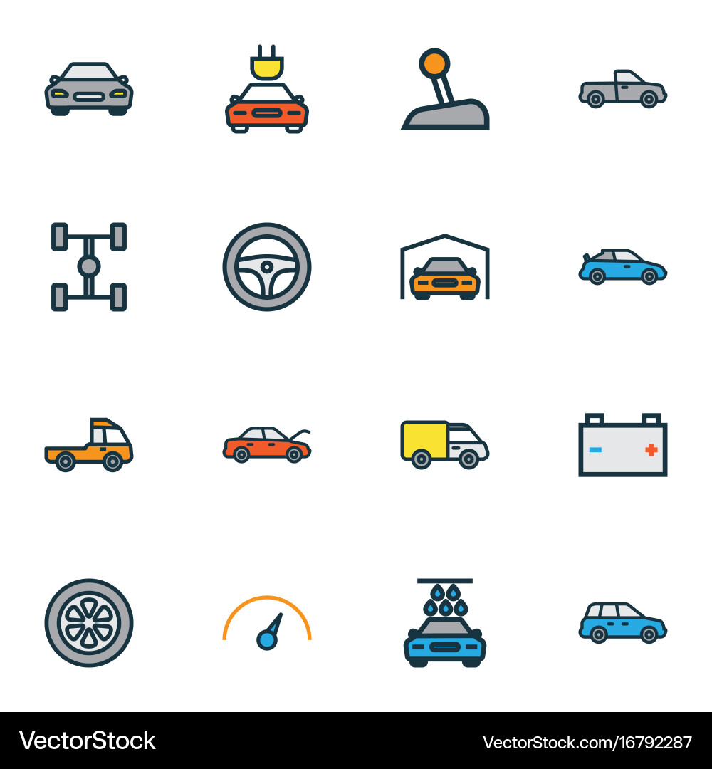 Automobile colorful outline icons set collection Vector Image