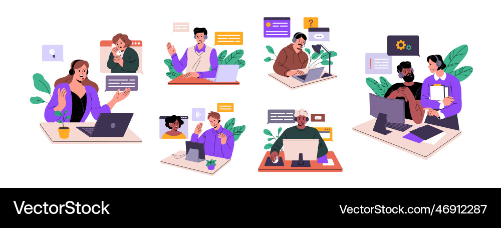 Customer support service set operators Customer support service set operators Vector Image