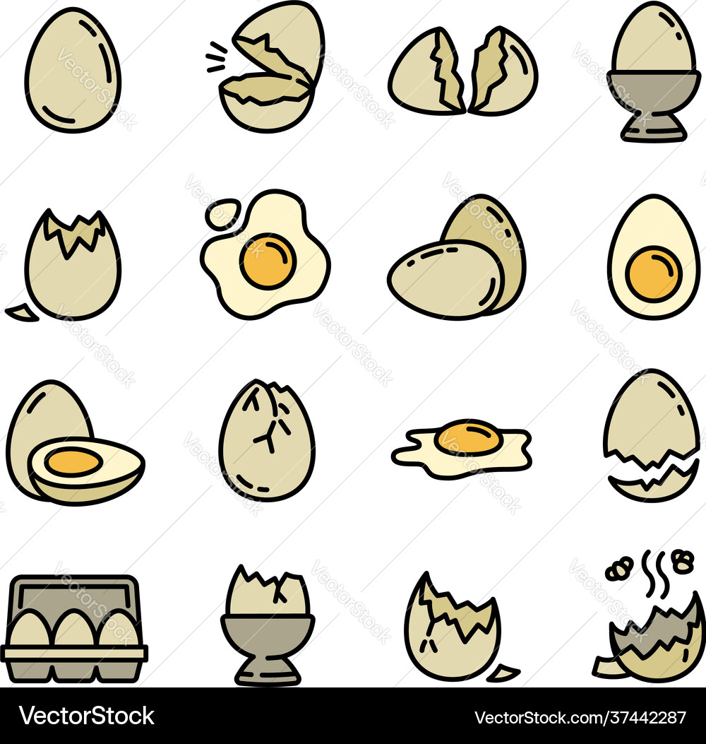Eggshell icons set outline style vector image