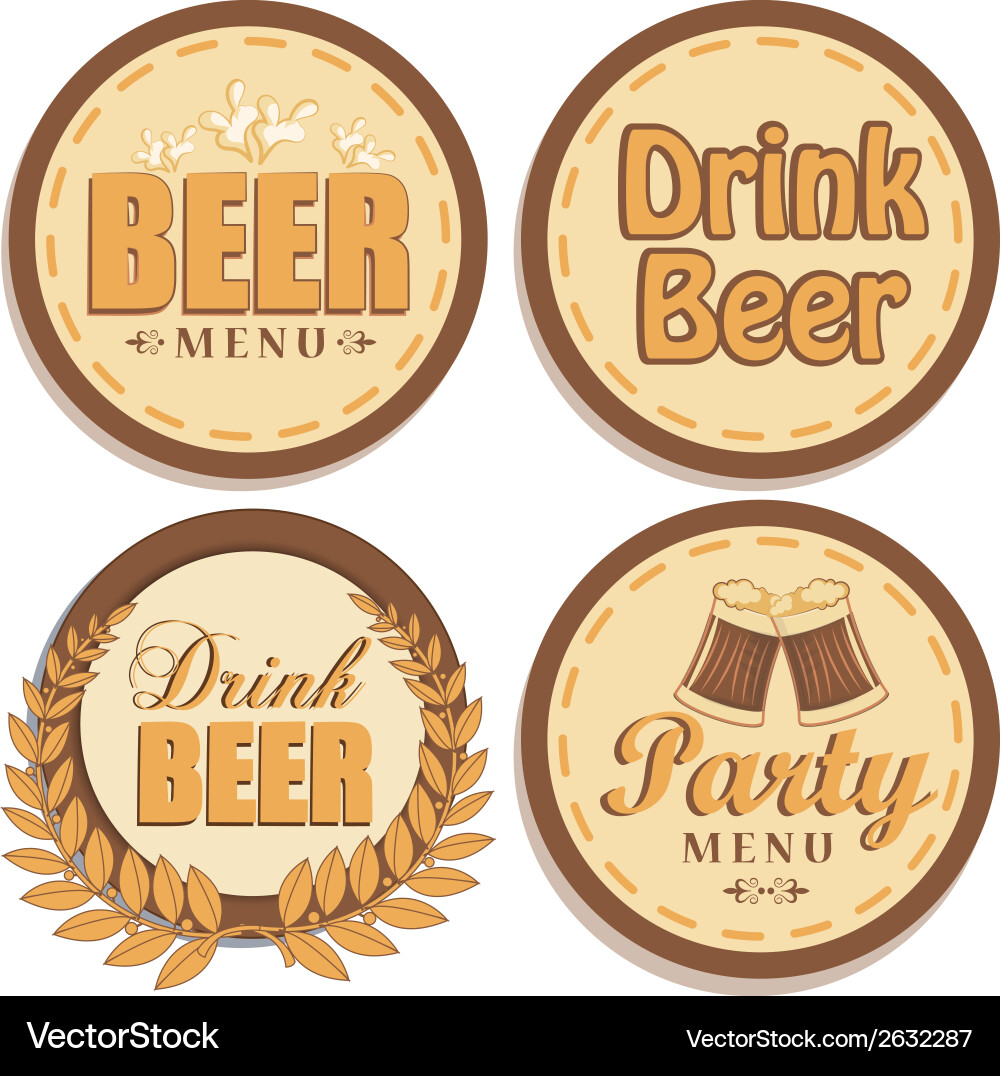 Four brown icons with different text and elements Vector Image