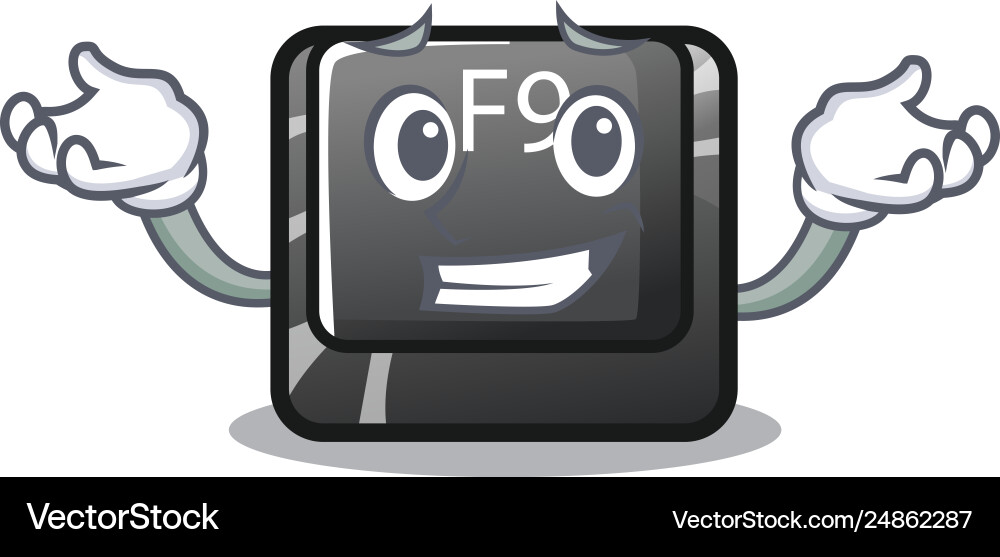 Grinning f9 button installed on cartoon keyboard vector image
