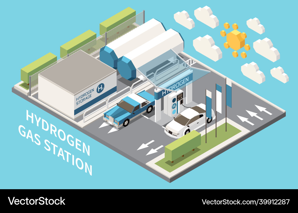 Hydrogen fuel isometric composition Royalty Free Vector