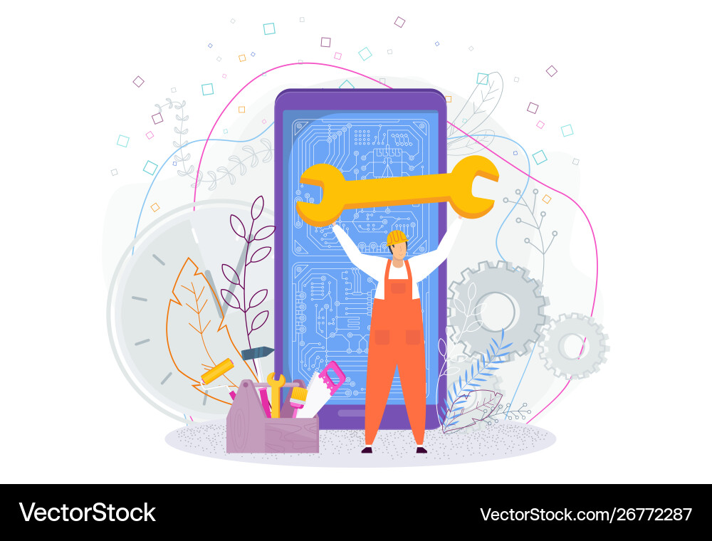 Man in a working helmet and overalls with huge Man in a working helmet and overalls with huge Vector Image