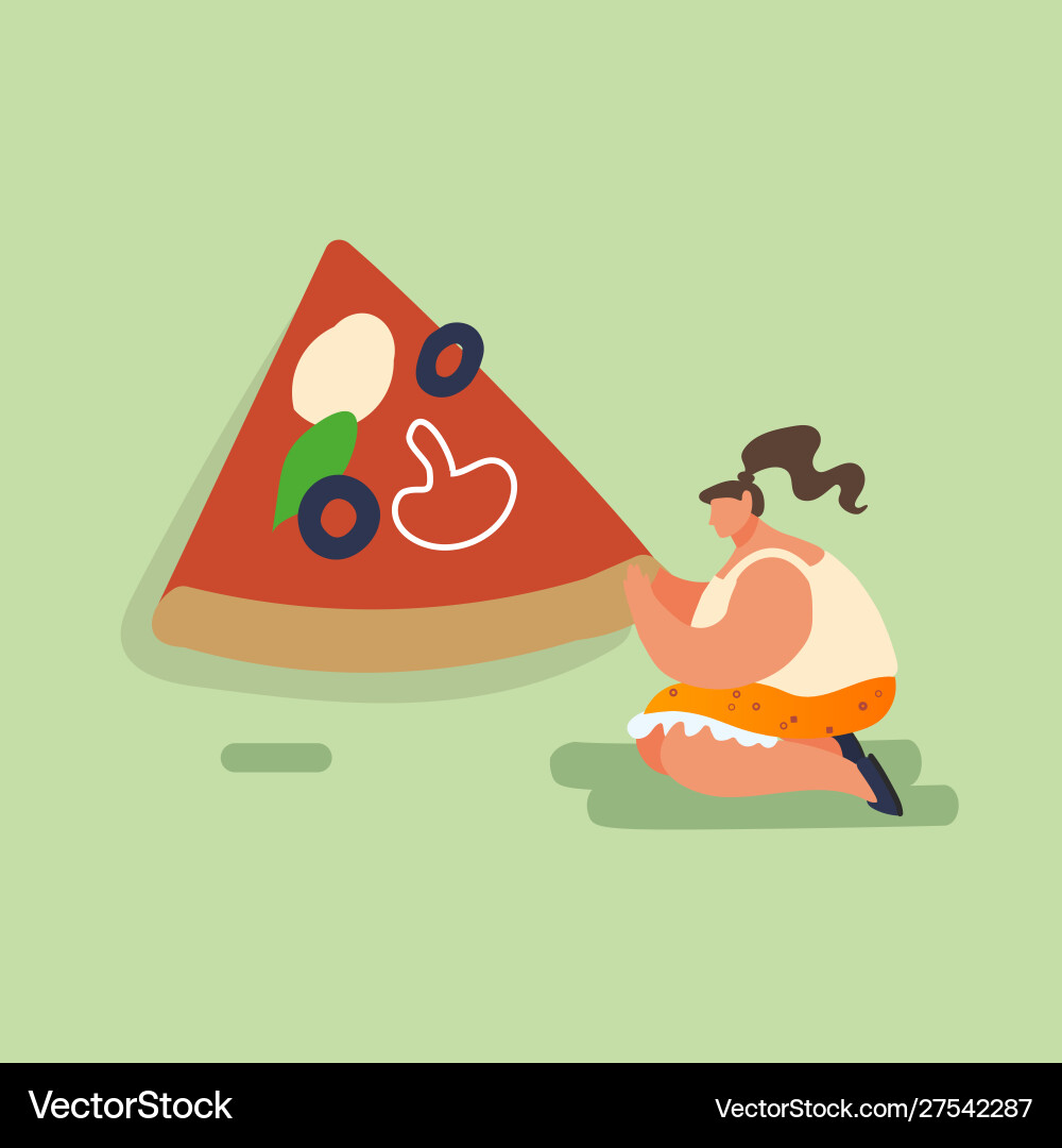 Menschen Frau backen und essen riesige Pizza weiblich Menschen Frau backen und essen riesige Pizza weiblich vektorbild