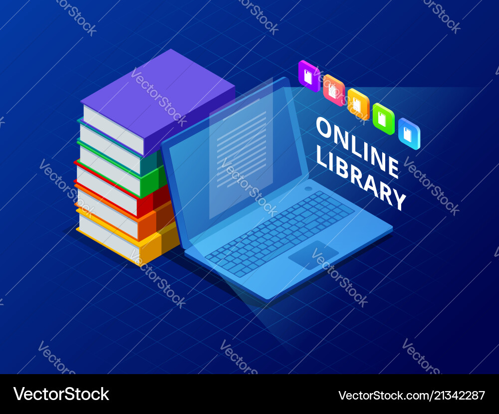 Online learn or e-book library laptop computer Online learn or e-book library laptop computer vector image