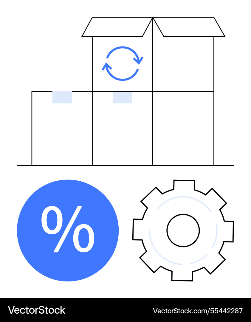 Open box with refresh symbol stacked boxes gear Open box with refresh symbol stacked boxes gear vector image