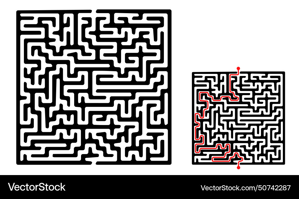 Rectangular labyrinth with red passing Rectangular labyrinth with red passing vector image
