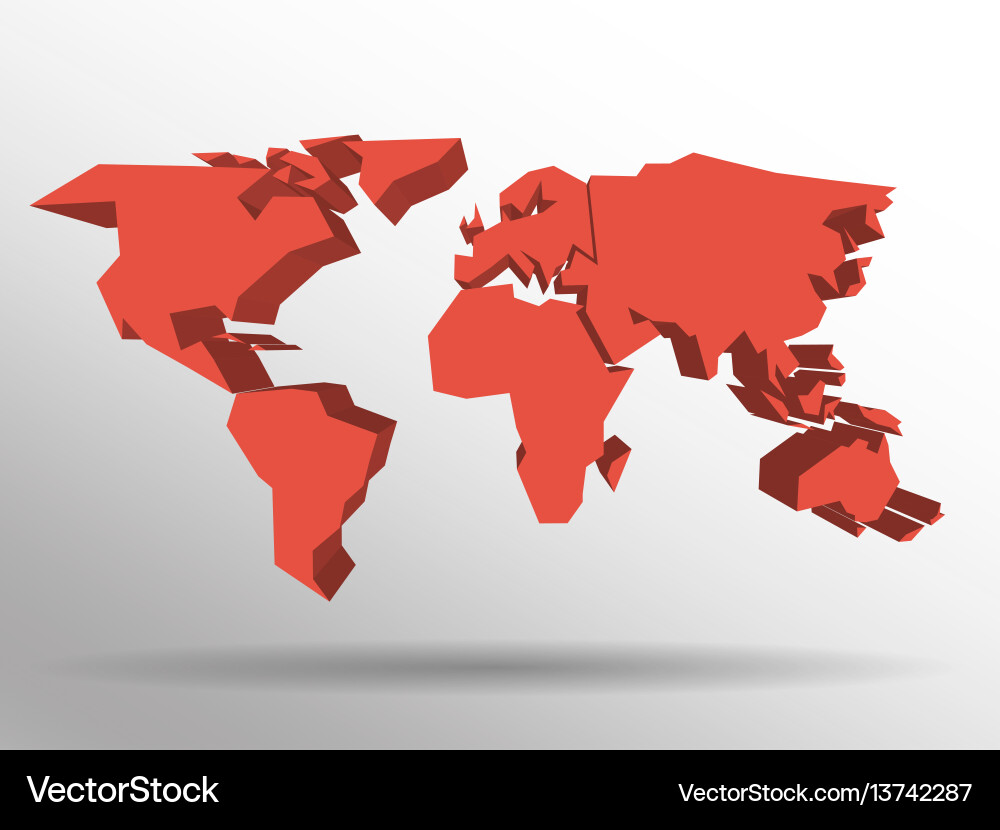 Red 3d map of world with dropped shadow Red 3d map of world with dropped shadow vector image