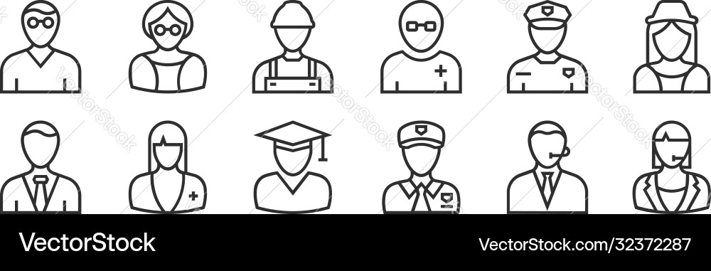 Set 12 thin outline icons such as call agent Set 12 thin outline icons such as call agent vector image