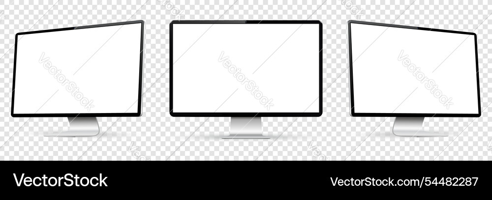 Three monitor with empty display realistic set Three monitor with empty display realistic set Vector Image