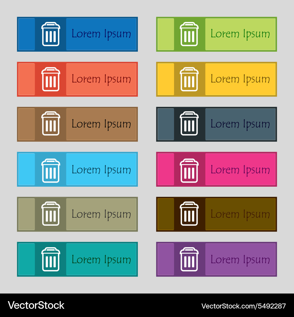 Trash icon sign set of twelve rectangular colorful vector image