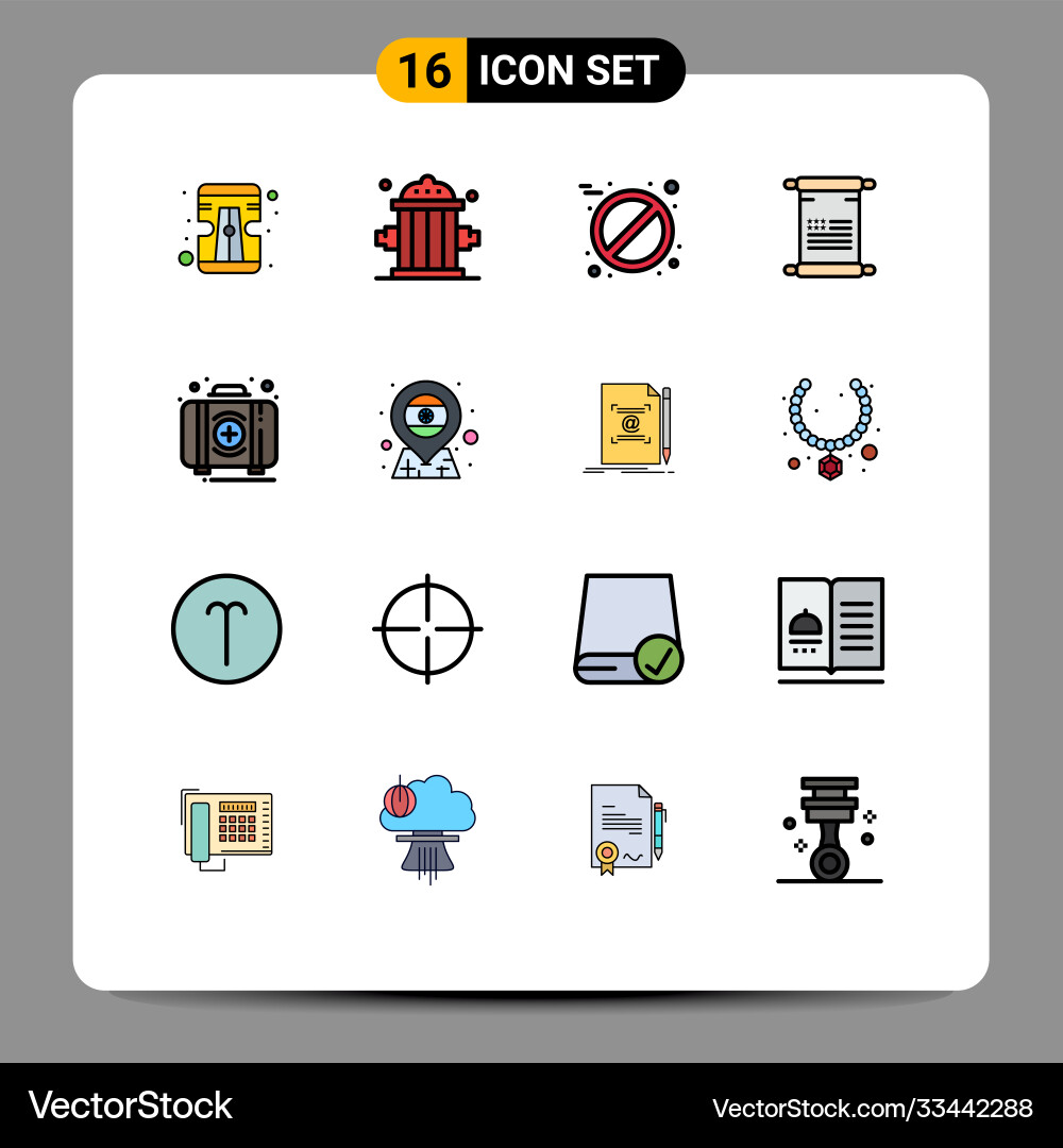 16 universal flat color filled lines set for web Vector Image