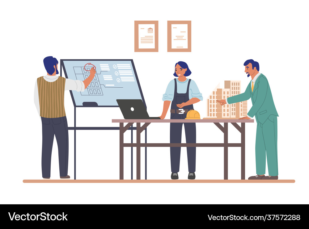 Architects Collaborating on Building Project Vector Image