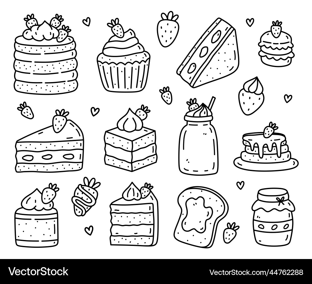 Cute set with strawberry desserts Cute set with strawberry desserts vector image