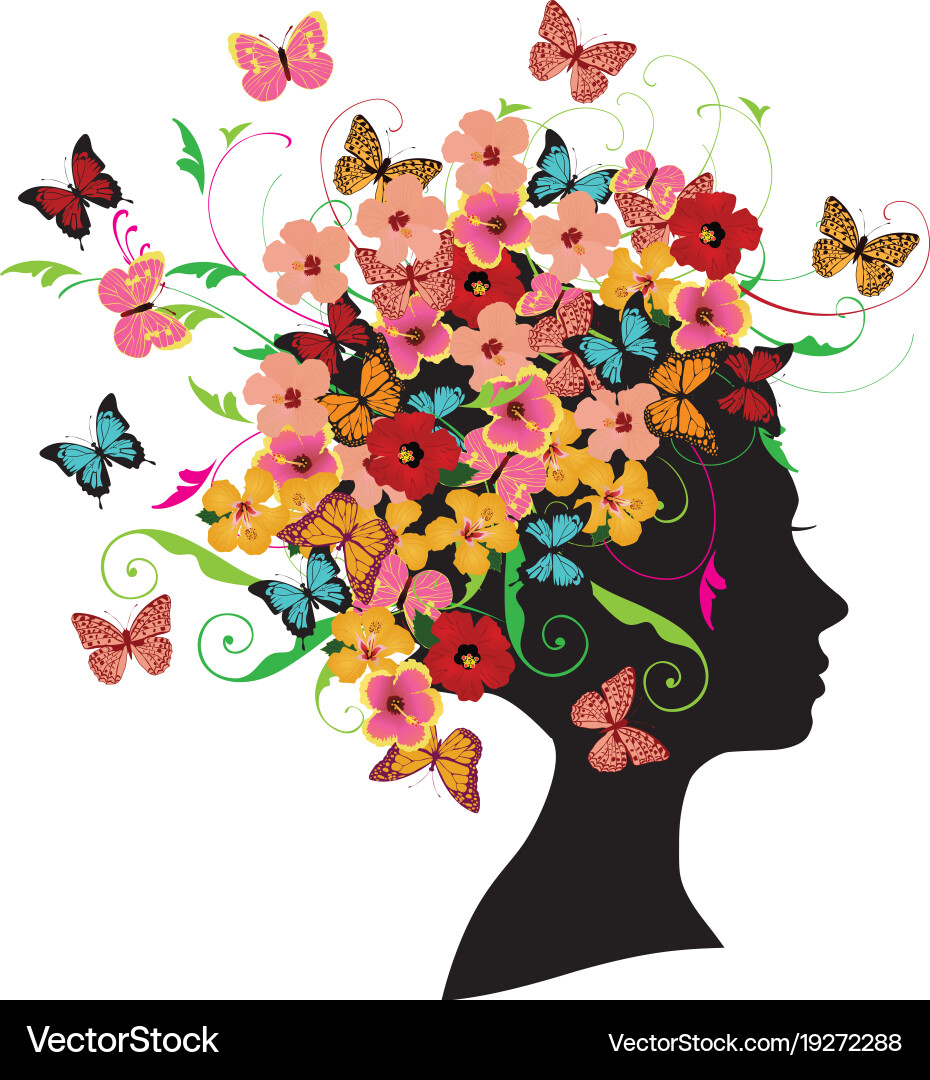 Floral Woman Silhouette Vector Image