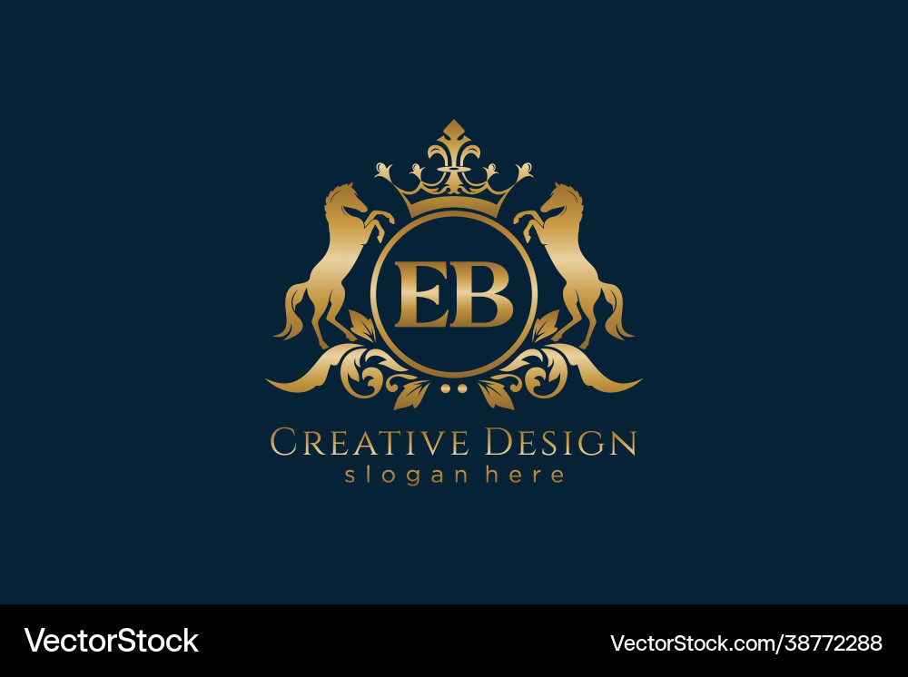 Initial eb retro golden crest with circle and two vector image