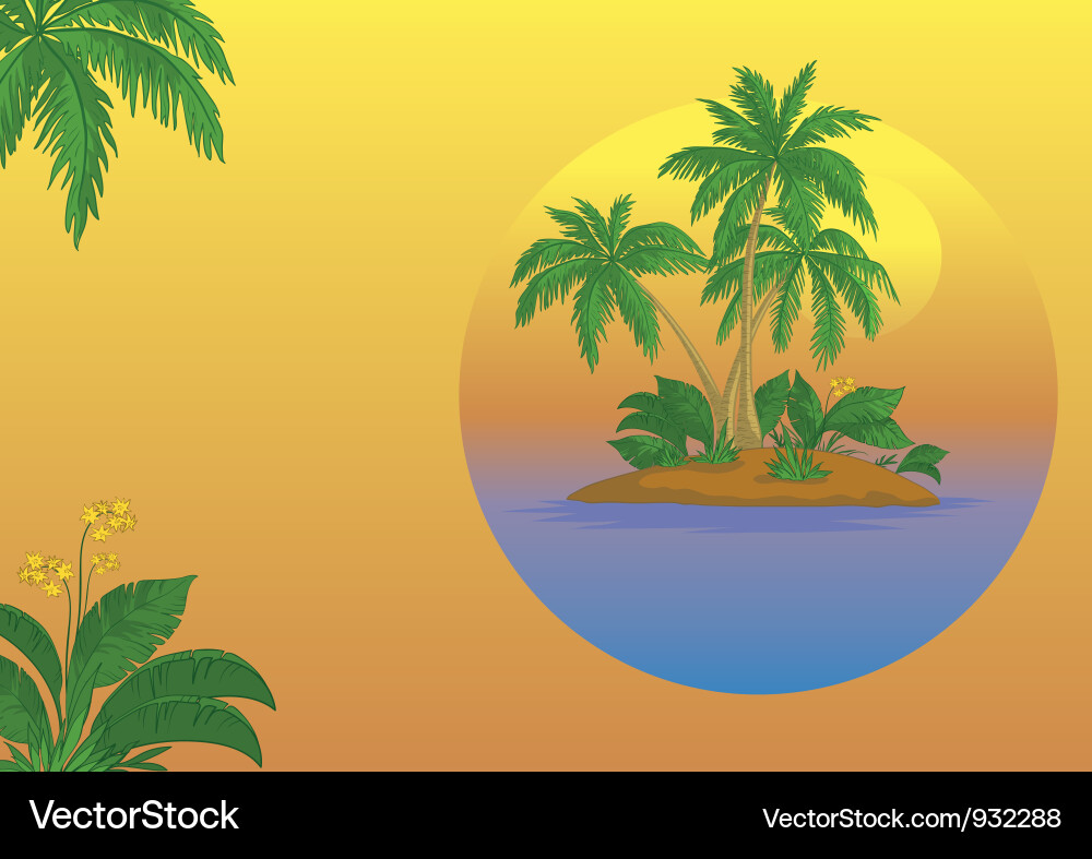 Island with palm and sun Vector Image
